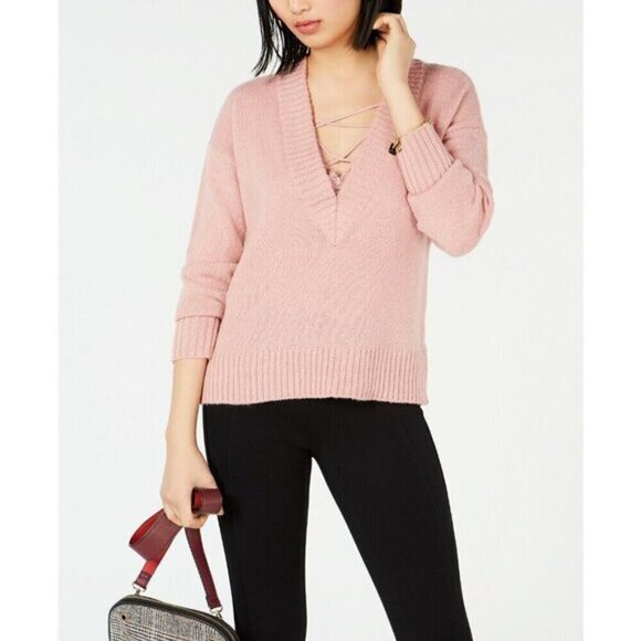 BAR III Pink V-neck Knit Sweater, NWT Small - Picture 4 of 6